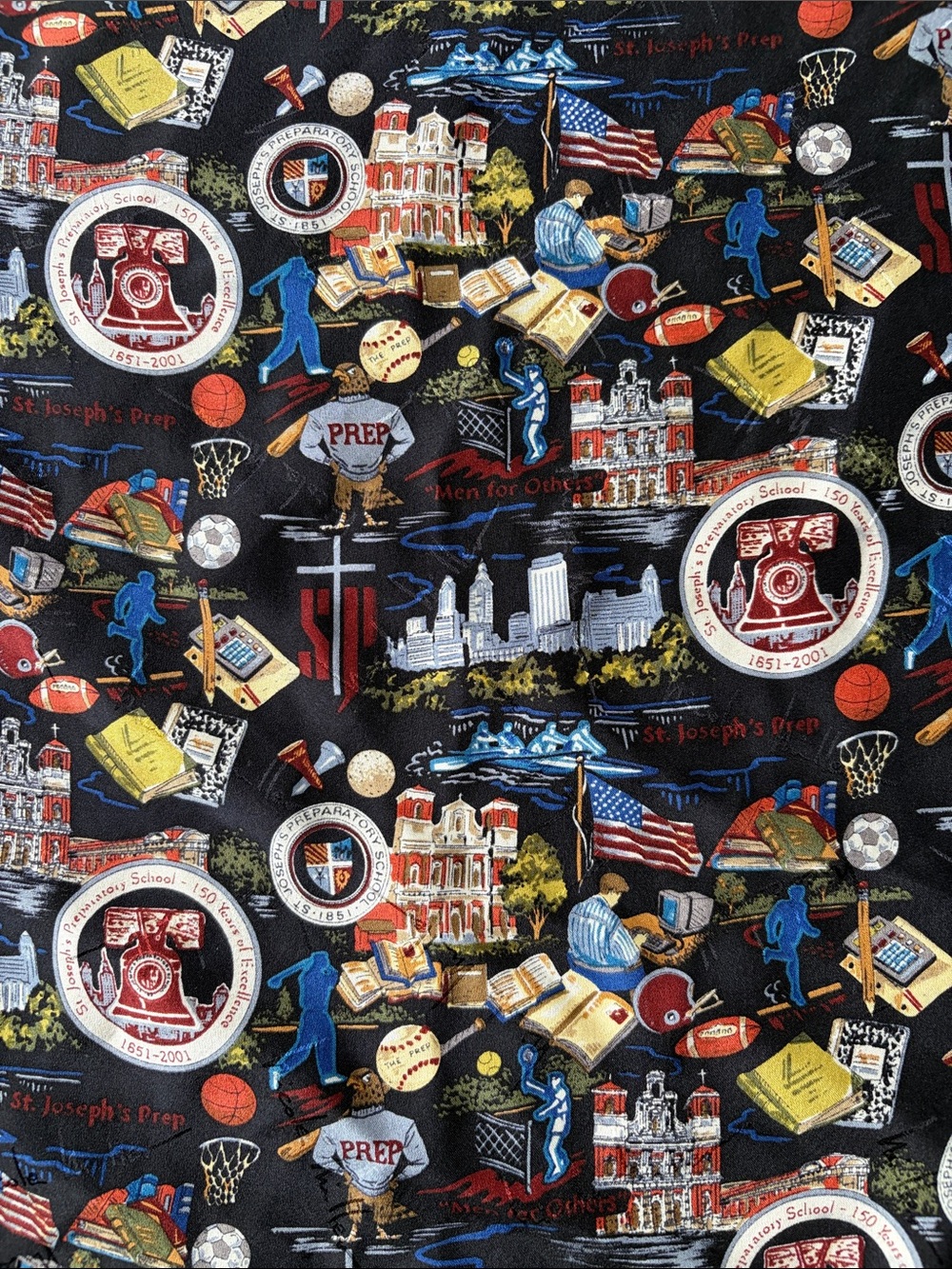 RARE VTG 100% Silk Large Nicole Miller scarf w St. Joseph’s Prep School pattern